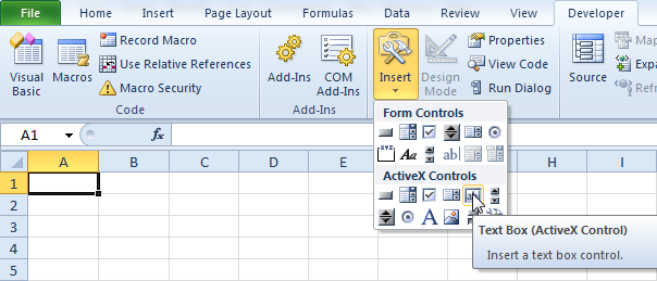 where is the text box in excel for mac